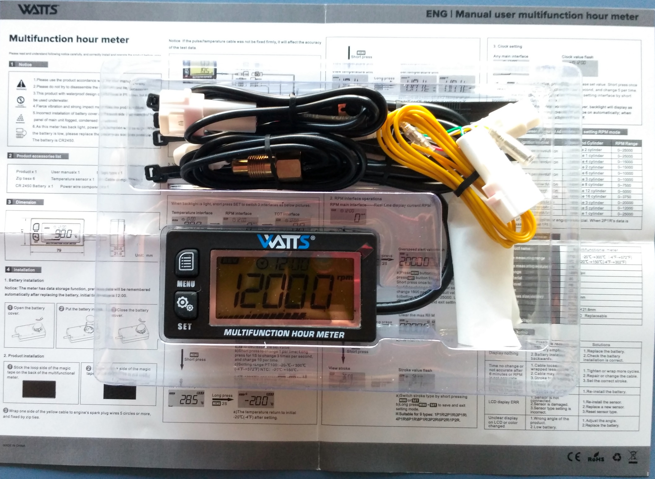 Drehzahl-Temperaturmesser WATTS